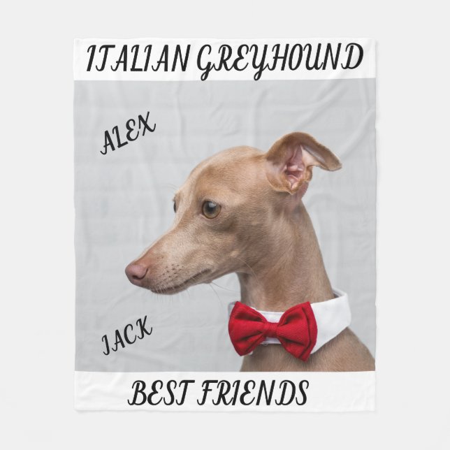 ITALIAN GREYHOUND FLEECE BLANKET WITH NAMES. (Front)