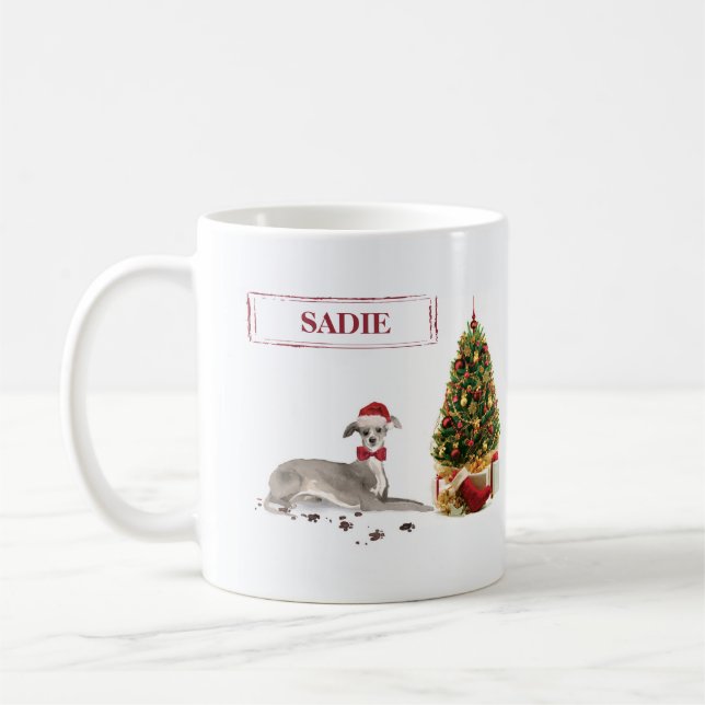 Italian Greyhound Funny Christmas Dog with Tree Coffee Mug (Left)