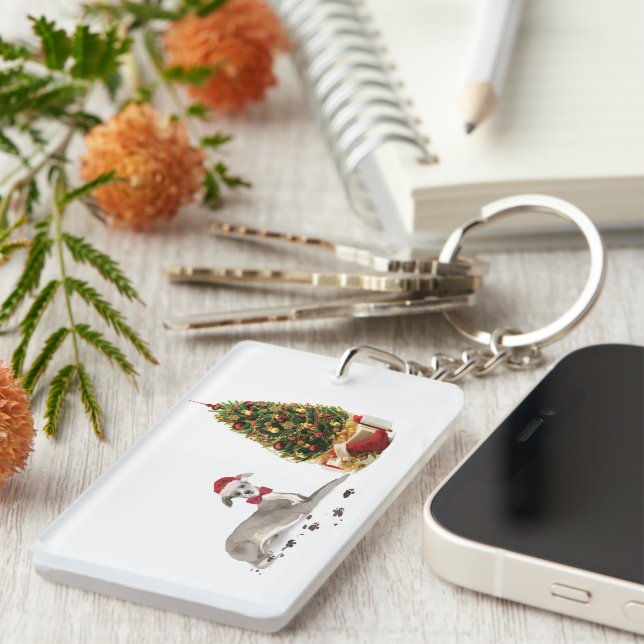 Italian Greyhound Funny Christmas Dog with Tree Keychain (Front Right)
