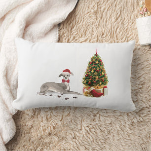 Italian Greyhound Funny Christmas Dog with Tree Lumbar Pillow