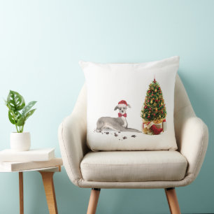 Italian Greyhound Funny Christmas Dog with Tree Throw Pillow