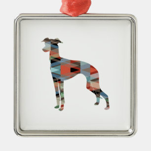 Italian Greyhound Geo Pattern Silhouette - Plaid Metal Ornament