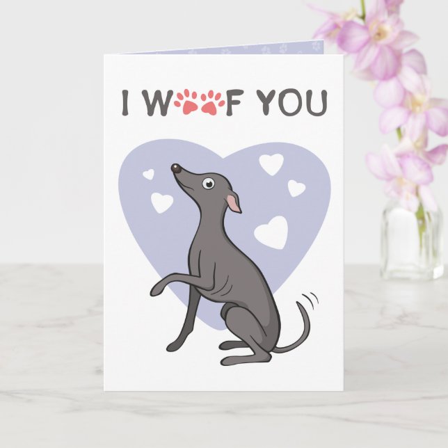 Italian Greyhound Grey Cartoon Dog Valentines Day Card (Orchid)