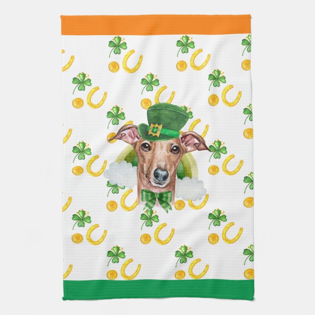 Italian Greyhound Home Decor St Patricks Day Kitchen Towel (Vertical)