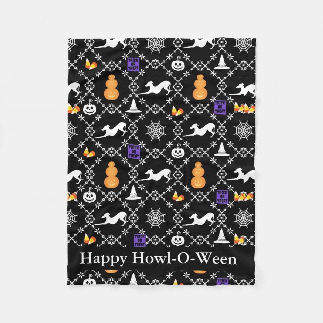 Italian Greyhound Howl-o-ween Blanket, Halloween Fleece Blanket (Front)