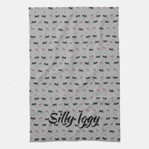 Italian Greyhound Iggy Dog Kitchen Tea Towel, Pink Kitchen Towel