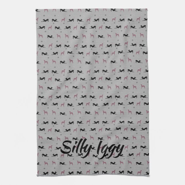 Italian Greyhound Iggy Dog Kitchen Tea Towel, Pink Kitchen Towel (Vertical)