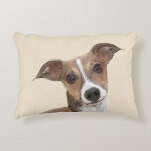 Italian Greyhound Painting - Cute Original Dog Art Decorative Pillow