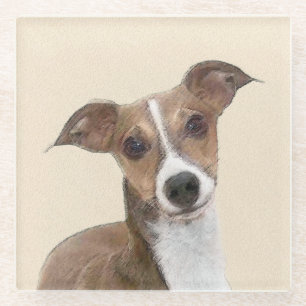 Italian Greyhound Painting - Cute Original Dog Art Glass Coaster