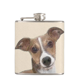Italian Greyhound Painting - Cute Original Dog Art Hip Flask