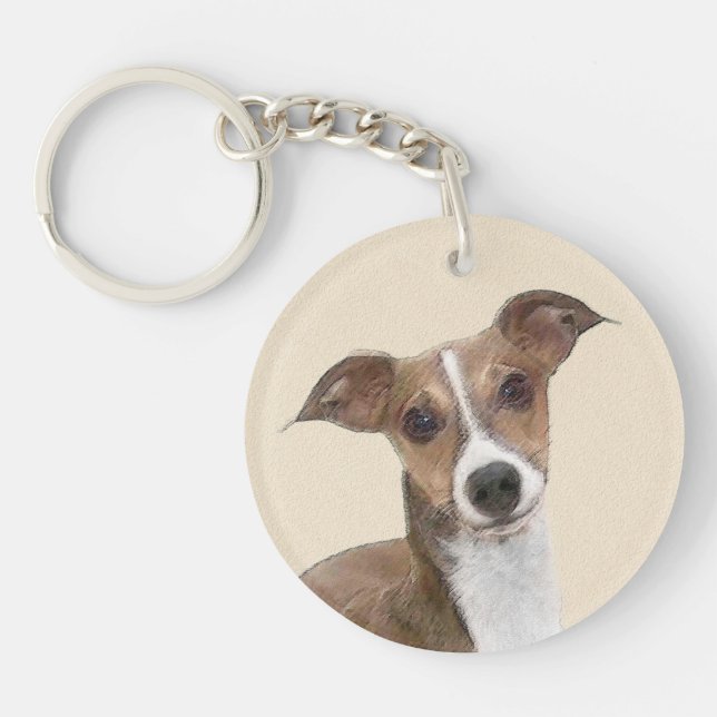Italian Greyhound Painting - Cute Original Dog Art Keychain (Front)
