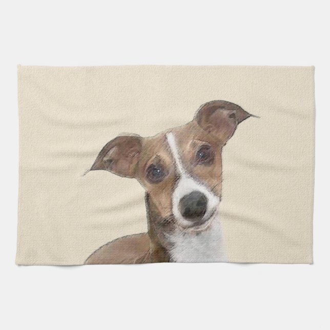 Italian Greyhound Painting - Cute Original Dog Art Kitchen Towel (Horizontal)