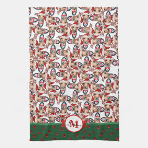 Italian Greyhound Pattern Monogram Christmas Dog Kitchen Towel