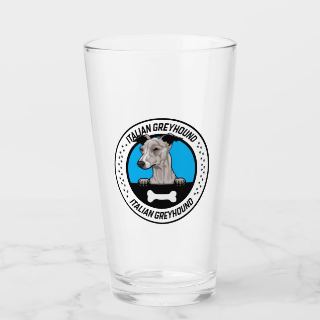 Italian Greyhound Peeking Illustration Badge Glass (Front)