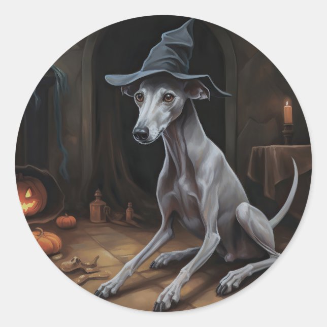 Italian Greyhound Pumpkins Halloween Scary  Classic Round Sticker (Front)