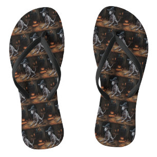 Italian Greyhound Pumpkins Halloween Scary Flip Flops