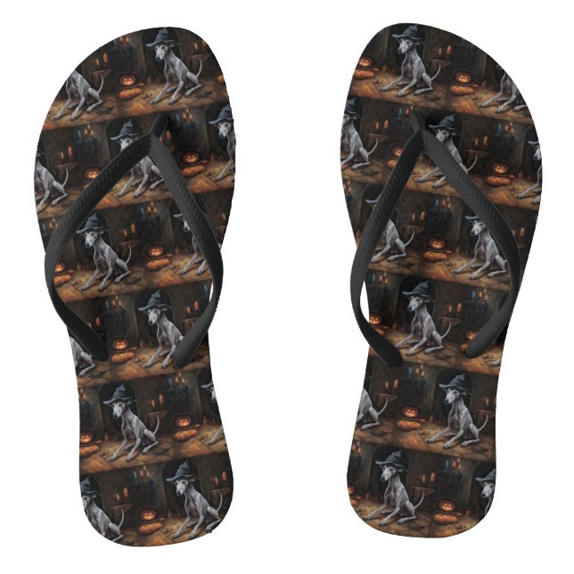 Italian Greyhound Pumpkins Halloween Scary  Flip Flops (Footbed)