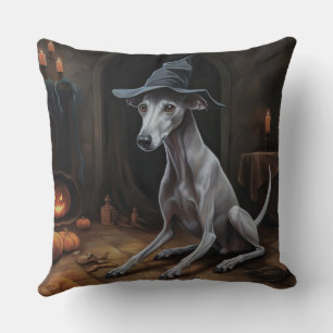 Italian Greyhound Pumpkins Halloween Scary Throw Pillow