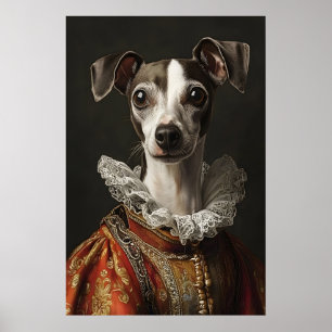 Italian Greyhound Renaissance Portrait, Funny Dog Poster