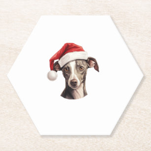 Italian Greyhound Santa Hat Christmas Sweater Pet Paper Coaster