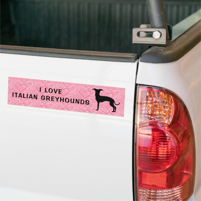 Italian Greyhound Silhouette On Pink Heart Pattern Bumper Sticker (On Truck)