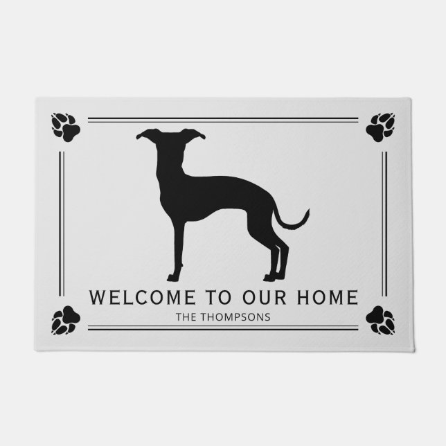 Italian Greyhound Silhouette With Custom Text Doormat (Front)