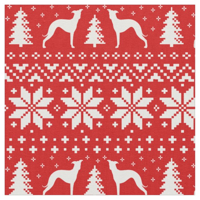 Italian Greyhound Silhouettes Christmas Holiday Fabric (Close Up)