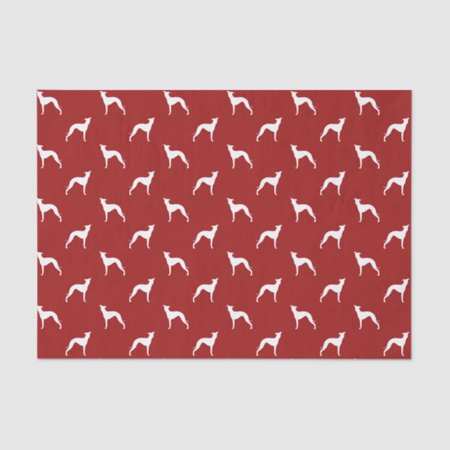 Italian Greyhound Silhouettes Pattern Red Holiday Tissue Paper (Front)