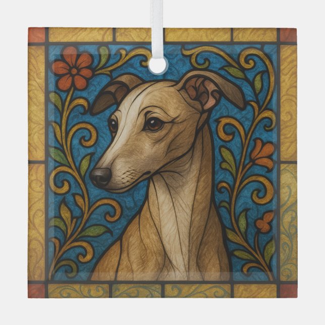 Italian Greyhound "Stained Glass"  Glass Ornament (Front)
