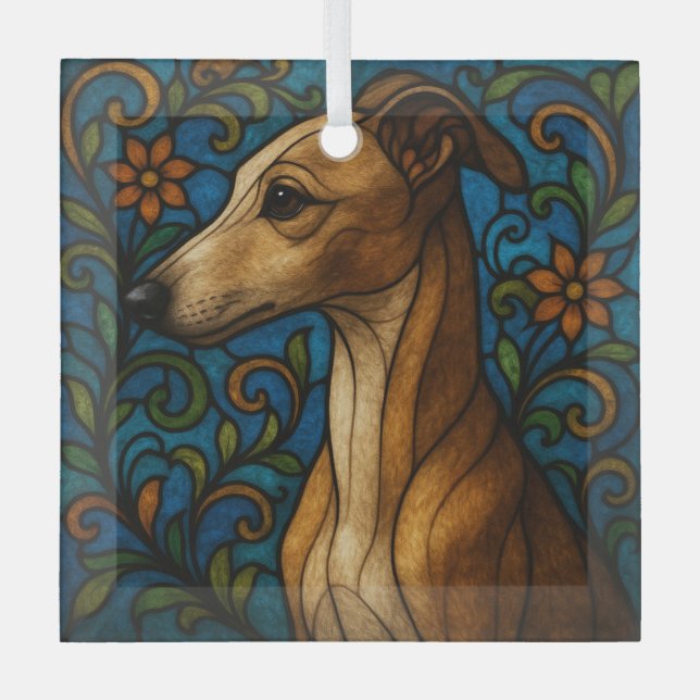 Italian Greyhound "Stained Glass"  Glass Ornament (Front)