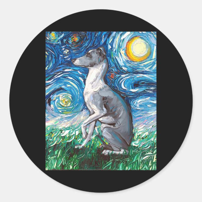 Italian Greyhound Starry Night Whippet Dog Art Classic Round Sticker (Front)
