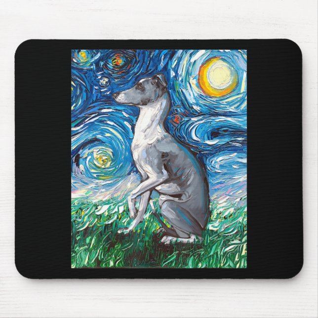Italian Greyhound Starry Night Whippet Dog Art Mouse Pad (Front)