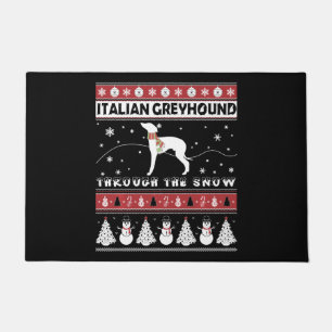 Italian Greyhound Through Snow Cute Christmas Doormat