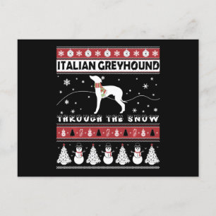 Italian Greyhound Through Snow Cute Christmas Holiday Postcard