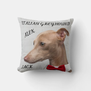 ITALIAN GREYHOUND THROW PILLOW WITH NAMES/MESSAGE.