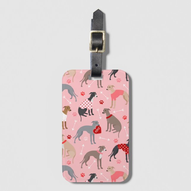 Italian Greyhound Valentine Pattern Luggage Tag (Front Vertical)