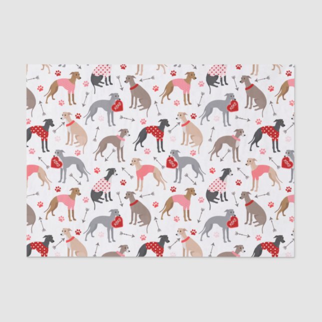 Italian Greyhound Valentine Pattern Tissue Paper (Front)
