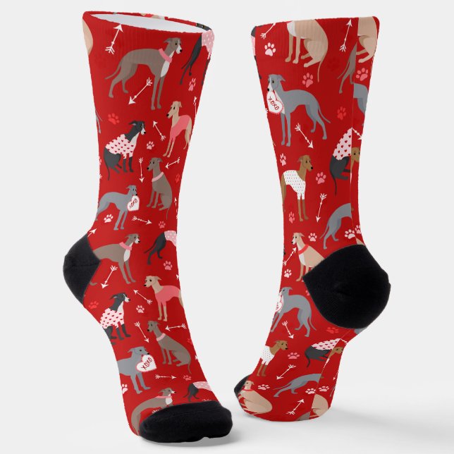 Italian Greyhound Valentine Socks (Angled)