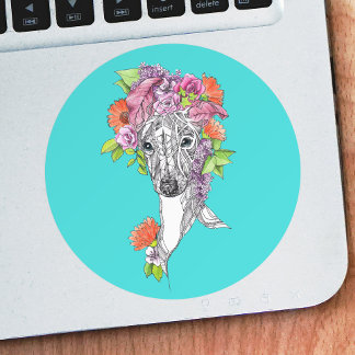 Italian greyhound whippet dog drawing flowers art classic round sticker