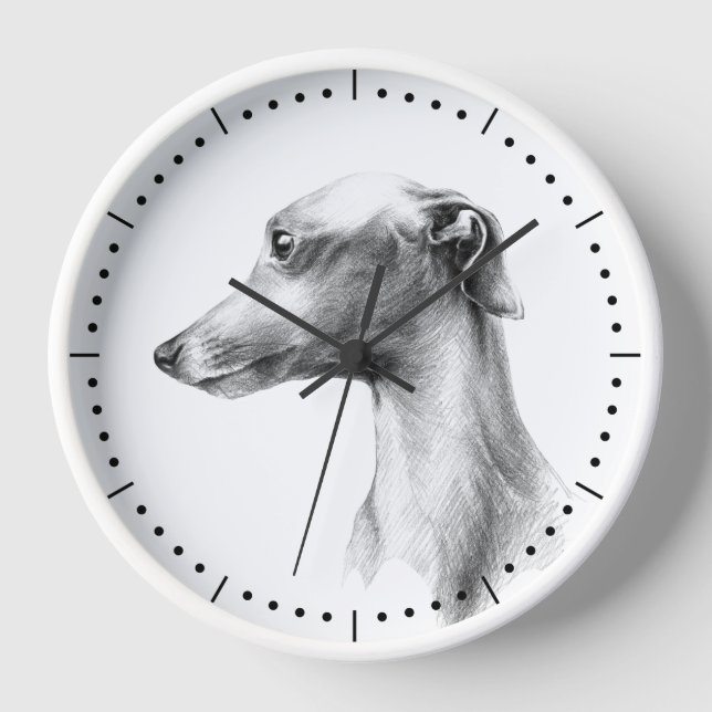 Italian Greyhound Whippet dog portrait drawing art Clock (Front)