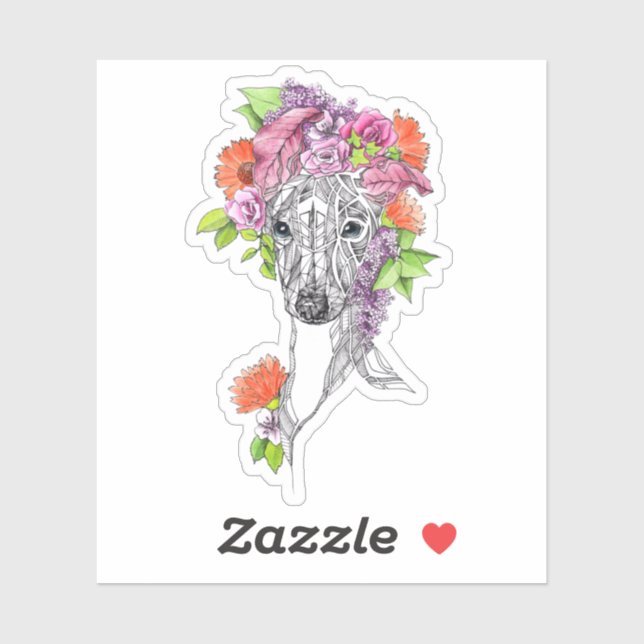 Italian greyhound whippet dog portrait flowers art (Sheet)