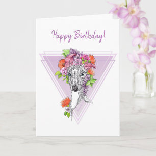 Italian greyhound whippet dog portrait flowers art card