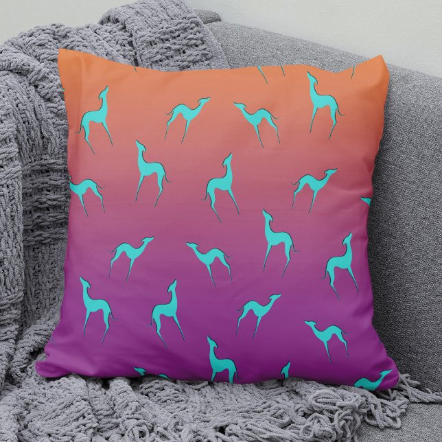 Italian Greyhound Whippet silhouette pattern Ombre Throw Pillow (Creator Uploaded)