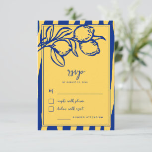 Italian Hand Drawn Lemon Handwritten Blue Wedding RSVP Card