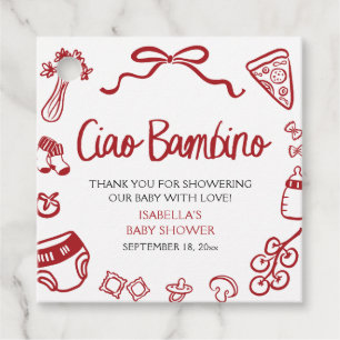 Italian Hand Drawn Pizza Ciao Bambino Baby Shower Favour Tags