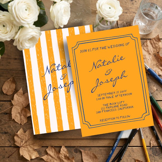 Italian Hand Written Painted Pinstripes Wedding Invitation (Creator Uploaded)