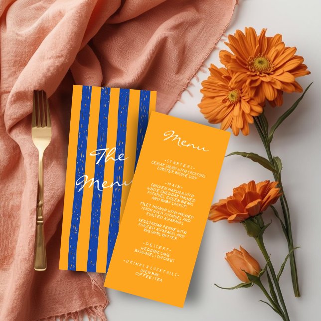 Italian Hand Written Painted Pinstripes Wedding Menu (Creator Uploaded)