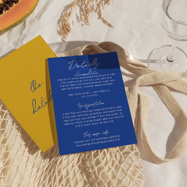 Italian Hand Written Yellow Blue Wedding Details Enclosure Card (Creator Uploaded)