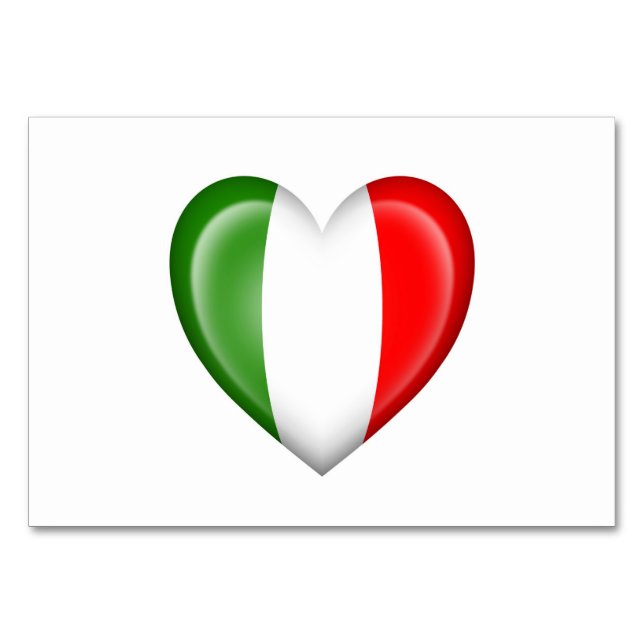 Italian Heart Flag on White Table Number (Front)