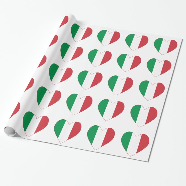Italian Heart Flag Wrapping Paper (Unrolled)